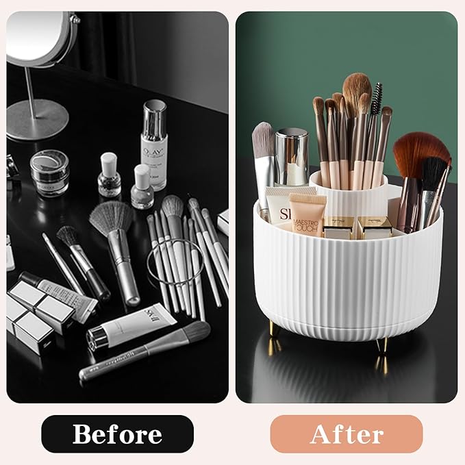 fanado 360° Rotate Makeup Brush Holder Organizer, Makeup Organizers Countertop, Makeup organization and Skincare Storage for Vanity, Desktop, Bathroom (White)