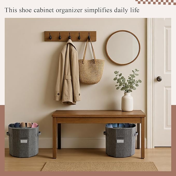 Ripeng 2 Pack Round Shoe Organizer for Closet, Cylindrical Shoe Storage Organizer with Removable Dividers and Lid, Foldable Closet Container Round Compartment Bins for Home (D14 X H13.2,Fan Shapped)