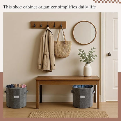 Ripeng 2 Pack Round Shoe Organizer for Closet, Cylindrical Shoe Storage Organizer with Removable Dividers and Lid, Foldable Closet Container Round Compartment Bins for Home (D14 X H13.2,Fan Shapped)
