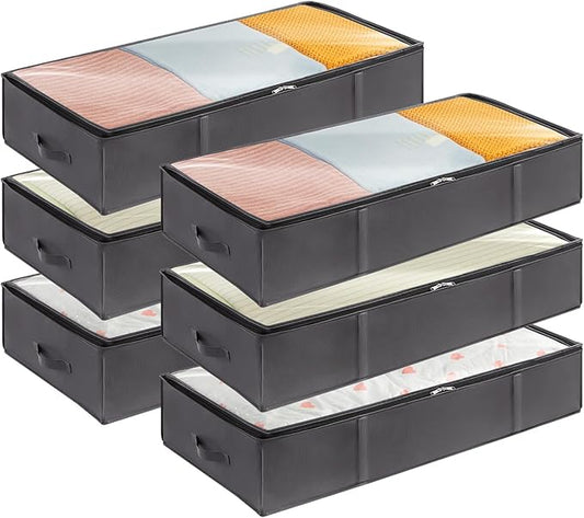 Lifewit 95L 6 Pack Under Bed Storage Containers, Large Capacity Blanket Storage Bags with Reinforced Handle, Organization and Storage for Comforters, Sheets, Clothes, Bedroom, College Dorm, Grey
