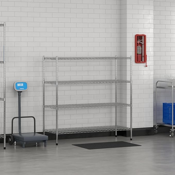 Commercial NSF Listed Chrome Stationary Wire Shelving Kit 21" x 54" x 54", with 4 Shelves Perfect for Warehouse, Walk-in Refrigerator, Freezer, Grocery Store, Restaurant, Dishroom