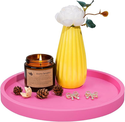 NiHome Thickened Silicone Vanity Organizer Tray for Bathroom Accessories, Kitchen Countertop, Living Room Decor, Multipurpose Shatter-Resistant Round Tray Decor for Candle Perfume Soap Plant(Hot Pink)