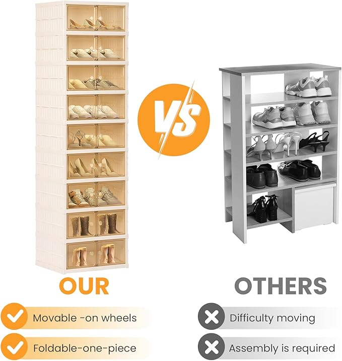 Portable Extra Large Folding Shoe Rack, Shoe Organizer Storage Box for Closet With Magnetic Clear Door, Shoe Storage Cabinet for Living Room, Entryway(9 layers—18 Pairs, Style-A)