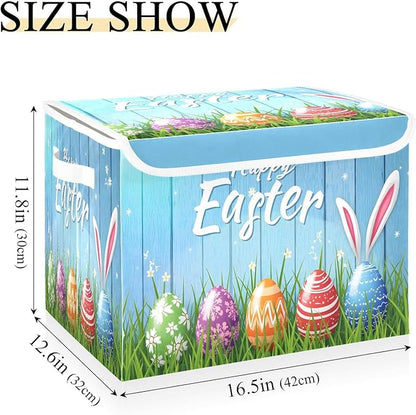 senya Easter Baskets Collapsible Storage Bins with Lids, Happy Easter Bunny Eggs Storage Boxes Clothes Baskets for Organizing