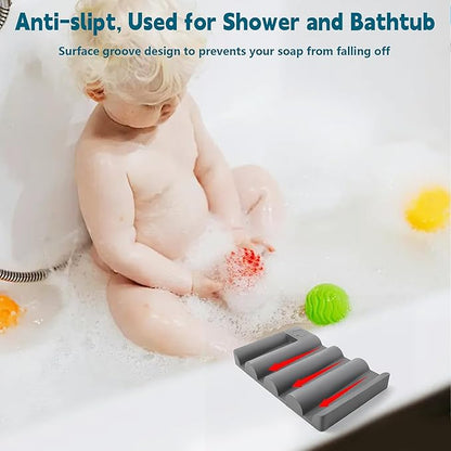 Silicone Soap Dish,Self Draining Soap Holder Perfect for Shower,Bathroom Sink,Kitchen Sink & Travel,Non-Slip Bar Soap Holder Extend Soap Life,Keep Soap Bars Dry & Easy Cleaning (White+Grey)-2Pcs