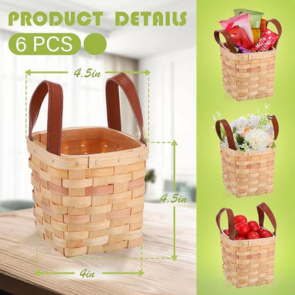 Rtteri 6 Pcs 4.5x4.5x4 in Small Wicker Baskets with Handles Wood Woven Empty Wicker Baskets for Gifts Small Square Storage Organizing Bags Pantry Party Container(Yellow)