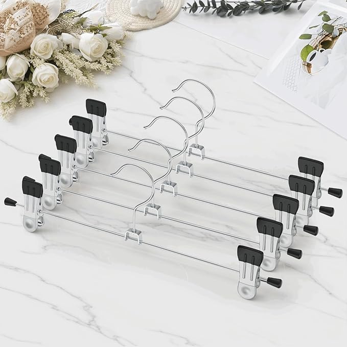 Pants Hangers with Clips: 20 Pack Skirt Hangers for Women Metal Adjustable Trouser Hangers for Jeans Shorts Dress - Black