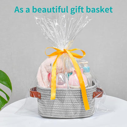 ABenkle Small Storage Basket, Mini Baskets with Handle, Cute Cotton Woven Baskets for Shelves, Boho Decorative Toy Storage Bin for Nursery, Spa, Empty Gift Basket - XS, Grey