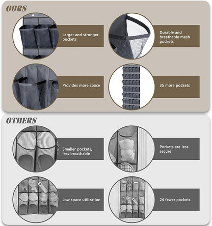 2 PCS 35 Pocket Over the Door Shoe Organizer, Large Capacity Closet Storage for Men and Women, Reusable Breathable Large Mesh Bag Hanging Shoe Rack Organizer for Entryway Closet Bedroom