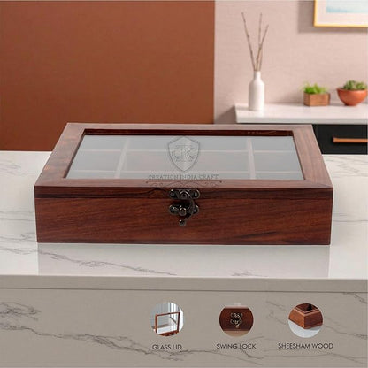 Wooden Spice Box, Masala Container, Condiments Storage Case for Kitchen, Multipurpose Decorative Box - Indian Rosewood Crafted