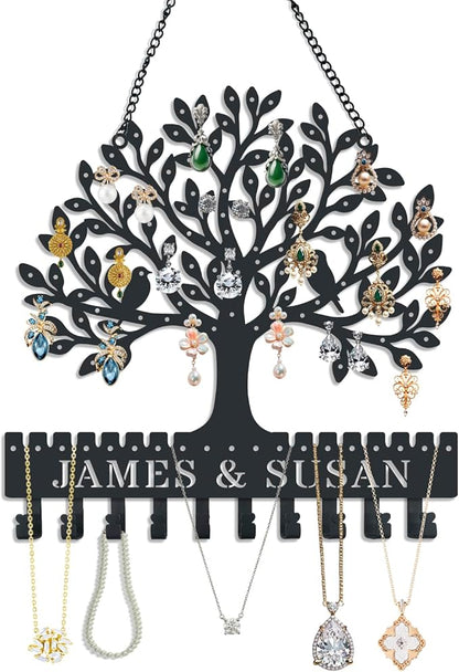 Personalized Tree of Life Metal Wall-Mounted Earring Holder, a hanging jewelry organizer with hooks, suitable for earrings, studs, necklaces, and other accessories Valentine's Day Gift