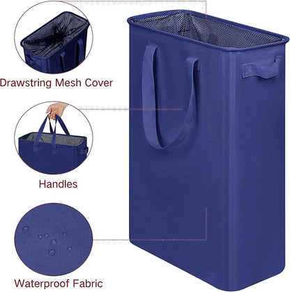 efluky Slim Laundry Basket, Narrow Laundry Hamper with Handles, Collapsible Dirty Clothes Hamper, Tall Laundry Bin for Laundry Room, Dorm and Bedroom, 12.7 Gallons(75L) Blue