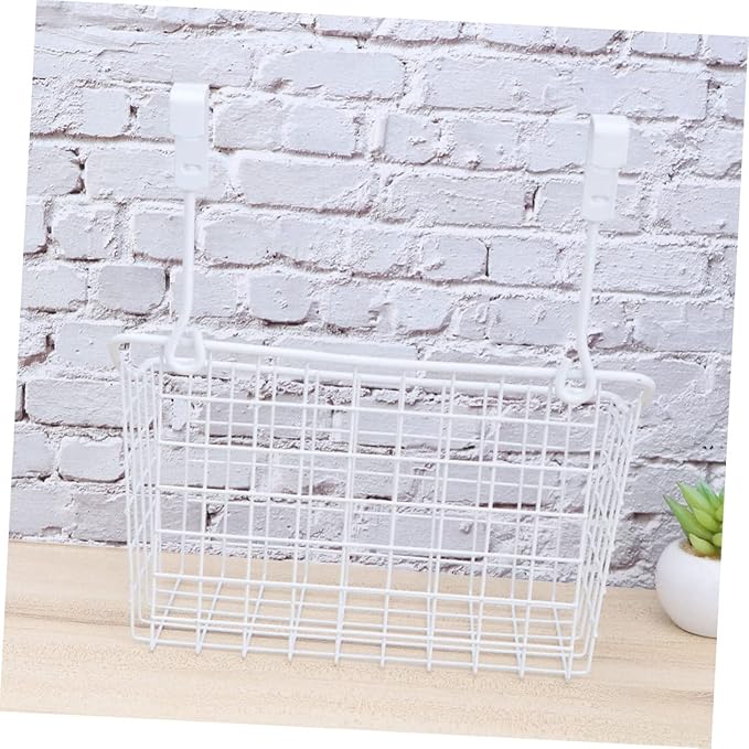 Wakauto Cabinet Storage Basket Hanging Organizer Rack Over Door Rust White Storage Holder with Ventilated Design for Kitchen Bathroom Office Easy Install Needed