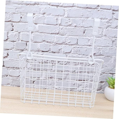 Wakauto Cabinet Storage Basket Hanging Organizer Rack Over Door Rust White Storage Holder with Ventilated Design for Kitchen Bathroom Office Easy Install Needed