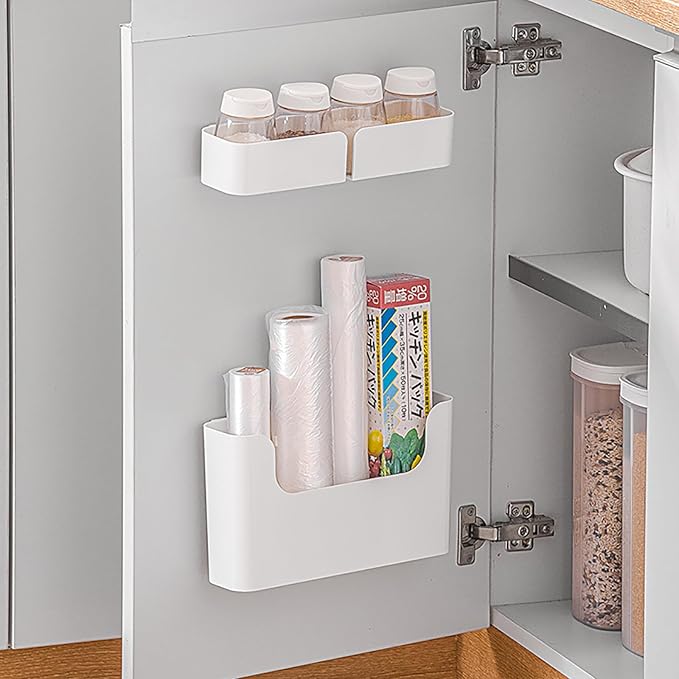 Adhesive Cabinet Door Organizer, Bathroom Wall Mount Storage Rack, Bedside Shelf Organizer Door Rack Shelves Holder for Sink Kitchen Bathroom RV Pantry Bedroom Closet Laundry Office (White-2 Pack)