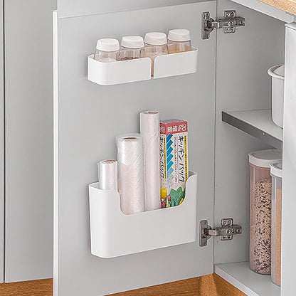 Adhesive Cabinet Door Organizer, Bathroom Wall Mount Storage Rack, Bedside Shelf Organizer Door Rack Shelves Holder for Sink Kitchen Bathroom RV Pantry Bedroom Closet Laundry Office (White-2 Pack)