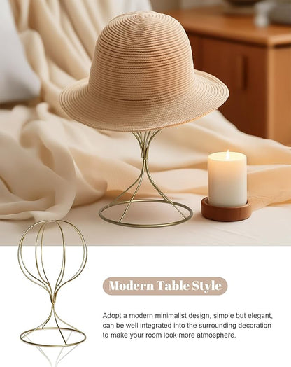 CHADWICK Gold Iron Ball Hat Rack, Short Display Stand for Fedora, Baseball Cap, Wig Storage, 6.7" x 10.6", Single Unit