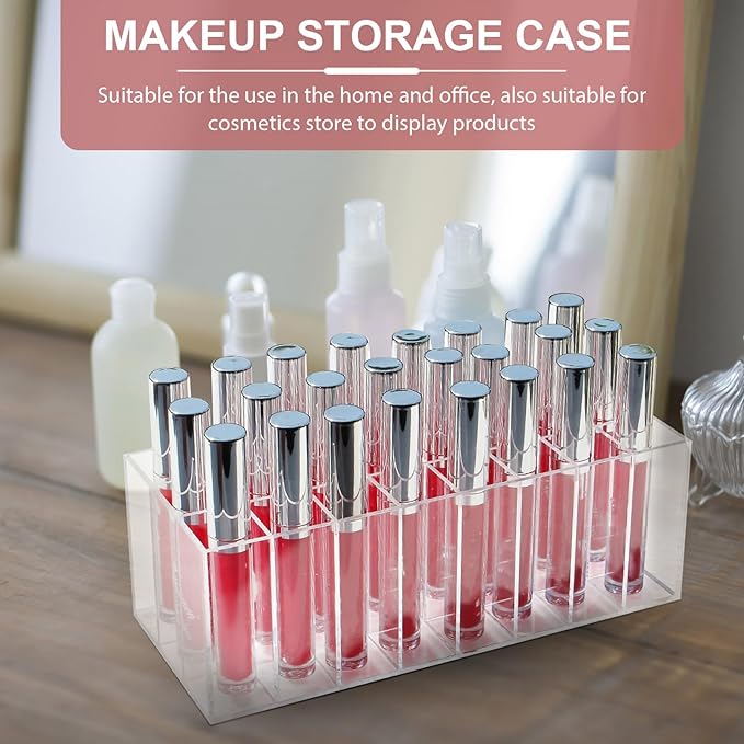 Lipstick Organizer Display, 24 Slot Thick Clear Acrylic Lipstick Holder for Vanity - Makeup Organizer Storage for Lip Gloss, Mascara, Brushes, Perfume
