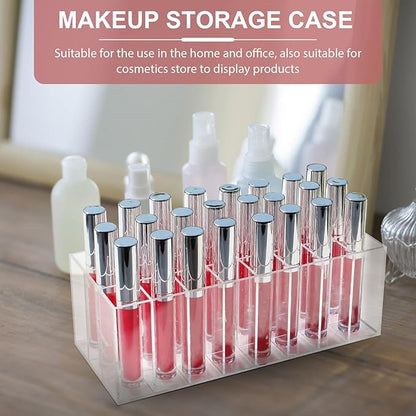 Lipstick Organizer Display, 24 Slot Thick Clear Acrylic Lipstick Holder for Vanity - Makeup Organizer Storage for Lip Gloss, Mascara, Brushes, Perfume
