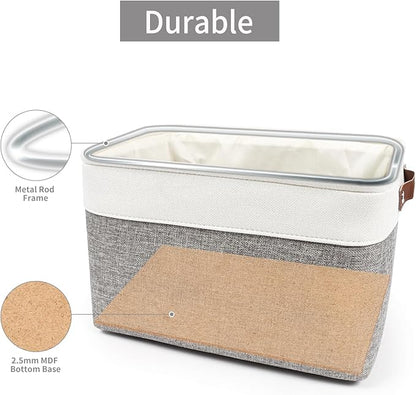 Bagnizer Storage Bins Large Fabric Storage Baskets for Shelves 3 Pack, Decorative Linen Closet Baskets with Handles for Organizing, Shelf, Clothes, Home, Office, 15x11x9.5Inches (Grey&White)