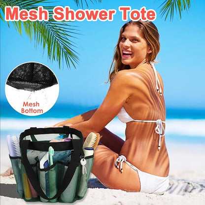 Fammart Mesh Shower Caddy Portable for College Dorm Room Essentials, Odorless Polyester Large Shower Tote Bag with Dual Handles, 8-Pocket Quick-Dry Toiletry Organizer for Travel, Beach, Camping, Gym