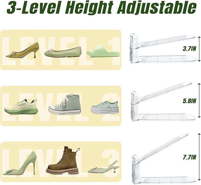 Clear Shoe Slot Organizer, 12 Pack Adjustable Shoe Slots Organizer for Closet Clear Shoe Stackers Shoe Rack Holder Shoe Space Savers for a Pair of Shoes
