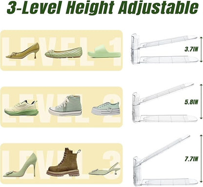 Clear Shoe Slot Organizer, 12 Pack Adjustable Shoe Slots Organizer for Closet Clear Shoe Stackers Shoe Rack Holder Shoe Space Savers for a Pair of Shoes