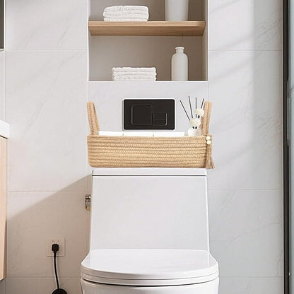 ABenkle XL Small Storage Basket, Jute Rope Woven Toilet Paper Tray Organizer for Toilet Tank Top, Boho Bathroom Decor Holder for Shelf Bedroom Living Room -16x6x4 Inches