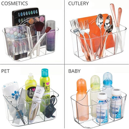 mDesign Plastic Cutlery Storage Organizer Caddy Bin Tote with Handle - Kitchen Cabinet Divided Pantry Basket for Forks, Knives, Spoons, Napkins, Indoor/Outdoor Use, Lumiere Collection, Clear | Caddy Bin