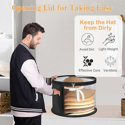 Clear Organizers Hat Box, Cowboy Baseball Cap Storages Box, Hat Organizer Storage Display Case, Wide Brim Hats Boxes for Women Storage, Room Organization (Black)