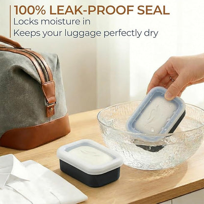 AIMAIAIMAI Enhanced Leak Proof Travel Soap Case, Compact Silicone Travel Soap Dish with Drainage Pad, Great for Gym, Camping, Bussines Trip (Black)