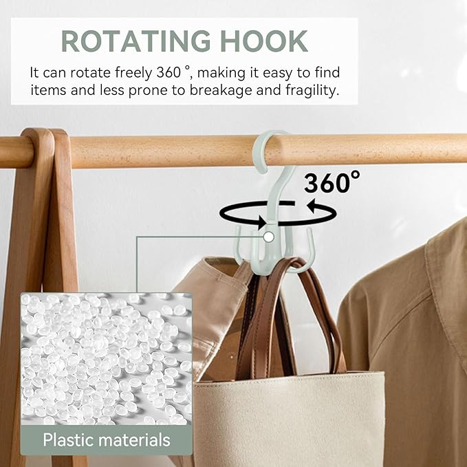2PCS Rotating Handbag Hanger, Scarf Tie Rack Hooks Hoodie Hanger 360 Degree Rotating Closet Organizers with 4 Claws Multifunctional Closet Handbag Hook Scarf Hanging (Green)