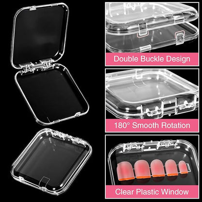 56Pcs Press On Nail Packaging Box Set with 10M Adhesive Tape Clear Acrylic Nail Case Display Organizer for Storage and Nail Art Business Salon Supplies