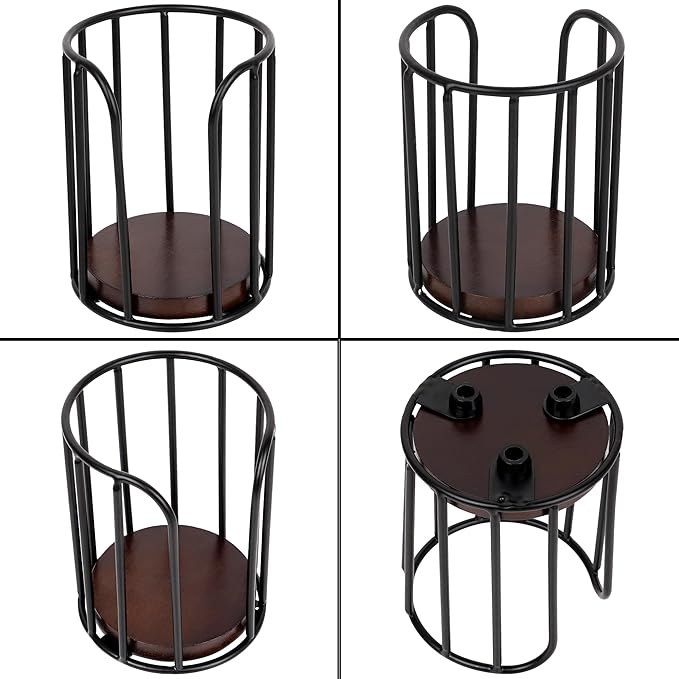 Bathroom Cup Holder Dispenser for 3-5oz Small Paper Mouthwash Cups, Solid Walnut Wood and Black Metal Countertop Organizer for Vanity, Guest Bath, Kitchen and Office