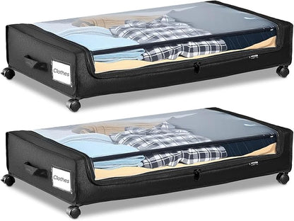 VEVOR Under Bed Storage with Wheels, 30.3 x 18.5 x 6.8 inch, Underbed Containers with Clear Lid, Underbed Shoe Organizer, Rolling Under the Bed Storage Bins for Clothes Shoes Blankets Bedroom, 2 Pack