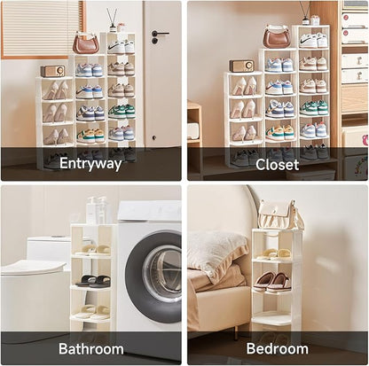 UFORU Small Shoe Rack, 5 Tier Plastic Vertical Shoe Rack for Small and Narrow Spaces, Free Standing Shoe Organizer for Closet, Entryway
