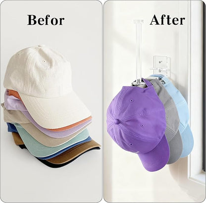 4 Pack Hat Racks for Baseball Caps, Clear Acrylic Hat Organizer Ball Hat Hook for Wall Baseball Cap Wall Mounted Hats Holder Storage Organizer for Door, Closet, Bedroom(Clear 6Inch)