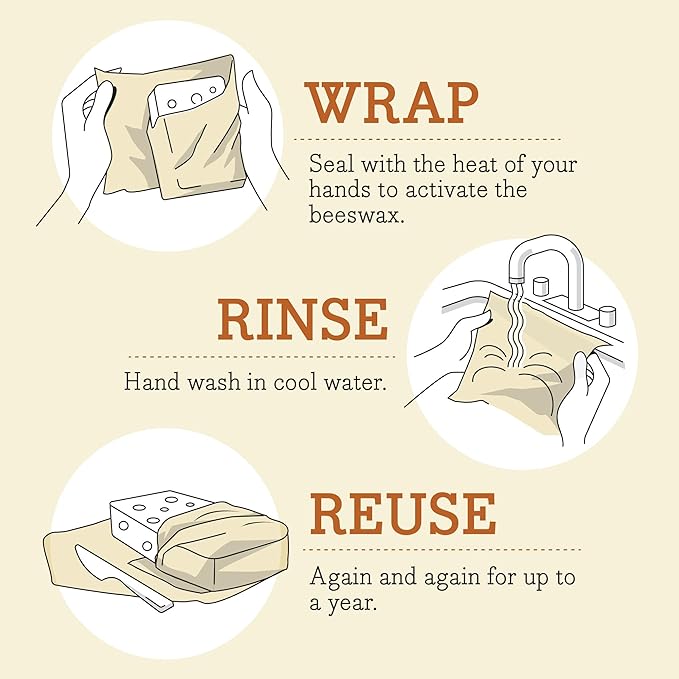 Bee's Wrap Beeswax Wraps for Food - 3 Pack of Assorted Beeswax Wraps - Small, Medium & Large Wrap - Plastic Free Made in USA Reusable Natural Food Wrap - Honeycomb Print