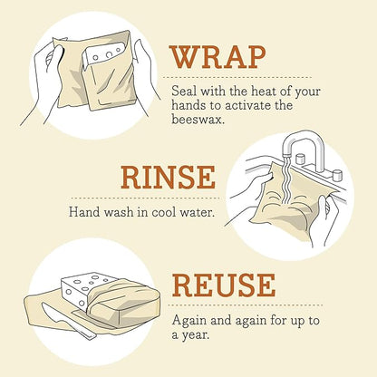 Bee's Wrap Beeswax Wraps for Food - 3 Pack of Assorted Beeswax Wraps - Small, Medium & Large Wrap - Plastic Free Made in USA Reusable Natural Food Wrap - Honeycomb Print