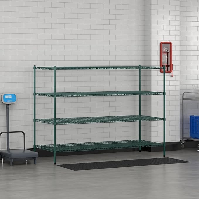 Commercial NSF Listed Green Epoxy Stationary Wire Shelving Kit 30" x 72" x 54", with 4 Shelves Perfect for Warehouse, Walk-in Refrigerator, Freezer, Grocery Store, Restaurant, Dishroom