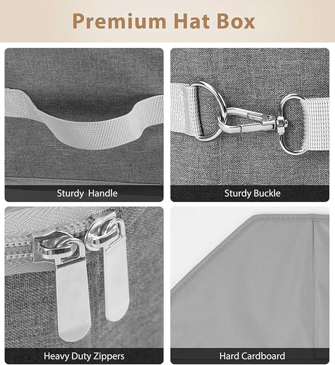 Livelab Hat Box for Travel & Home Storage, Side Reinforced Octagonal Hats Organizers, Crush-proof, Dust-proof Hat Boxes Holder Closet Storage for Cowboy, Panama & Fedora Hats | Grey