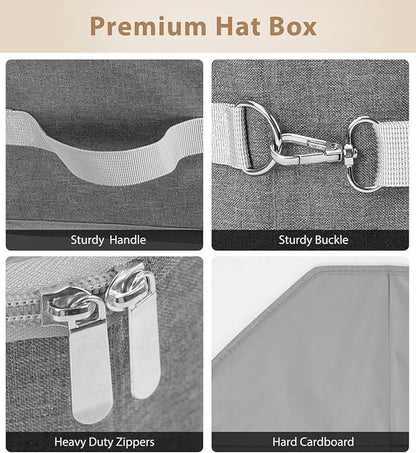Livelab Hat Box for Travel & Home Storage, Side Reinforced Octagonal Hats Organizers, Crush-proof, Dust-proof Hat Boxes Holder Closet Storage for Cowboy, Panama & Fedora Hats | Grey