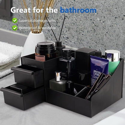 Black Cologne Organizer for Men - Large Countertop Organizer with Drawers for Cologne, Perfume, Shaving & Skincare - Bathroom & Vanity Storage, Ideal Gift for Boyfriend, Husband, Dad & Friends