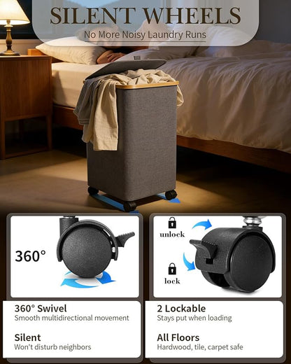 Laundry Hamper with Wheels, 110L Large Clothes Hamper with Removable Inner Bag, Collapsible Dirty Clothes Basket for Dorm, Rolling Dirty Clothes Basket for, Bedroom, Bathroom, Laundry Room