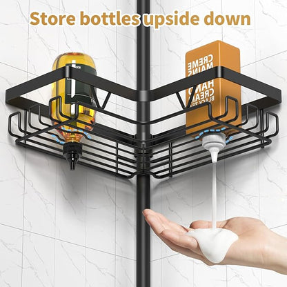 DAOYA Corner Shower Caddy - 4-Tier Shower Caddy Tension Pole with 2 Removable Soap holders Bathroom Shampoo Holder for Bathtub & Corner, Black, Floor to Ceiling 25-114.2 inch