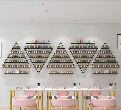 Wall-Mounted Nail Polish Rack, Set of 10 Triangular Black Nail Polish Shelf Lipstick Perfume Cosmetic Display Shelf for Home Spa Nail Salon Shop