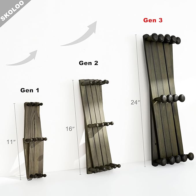 SKOLOO Large Hat Rack for Wall, Wooden Accordion Wall Hanger, Modern, Expandable Coat Hooks, Hat Display Rack for Home, Office, and Studio, 14 Peg, Dark Walnut