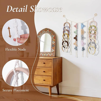 SNOWSTAR Macrame Hair Claw Clip Organizer,Hanging Headband Holder and Storage for Women Girls,Headbands Organizer Hanger Home Decor for Wall,Door,Close