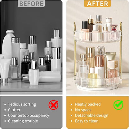 Oifecsie 360° Rotating Makeup Organizer, Large Capacity SkinCare Organizer, 2 Tier Cosmetic Skin Care Perfume Dresser Organizer, Fits Cosmetics, Perfume, Skin Care, Lipstick