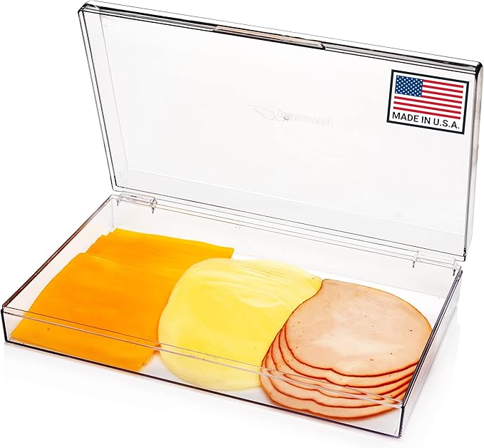 Pikanty Large Deli Meat Container for Refrigerator — Holds 3 Packs of Bacon, Cold Cuts, Sliced Cheese, Ham, Turkey or Salami, Airtight Hinged Lid, Dishwasher and Freezer Safe, Made in USA
